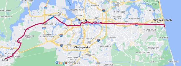 Map of Chesapeake Portsmouth trail included in the South Hampton Roads Trail