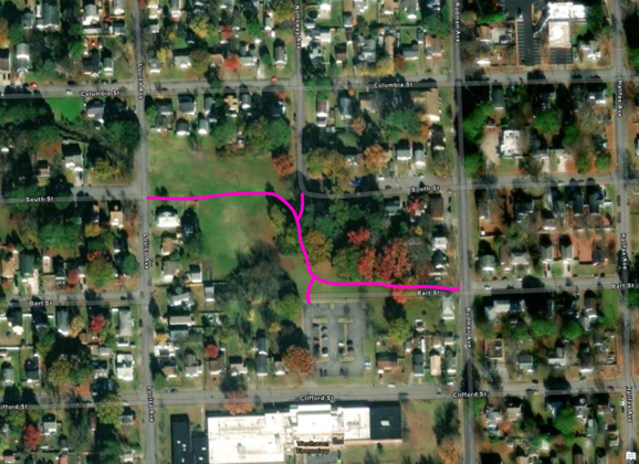 Aerial Image of the Bart Street / South Street Multi-Use Path