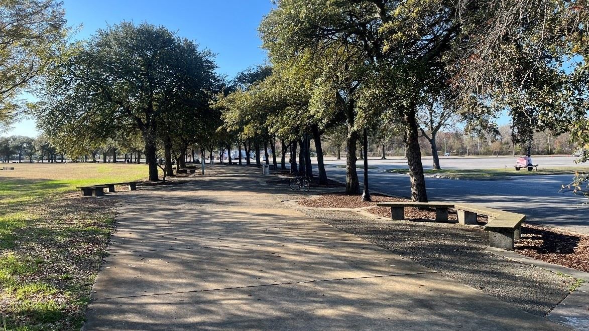 A photo of the tree-lined promenade access to the Hampton Coliseum