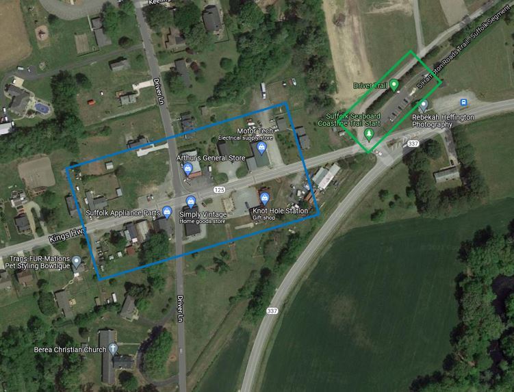 Aerial photo with Destinations in Driver near the Seaboard Coastline Trail