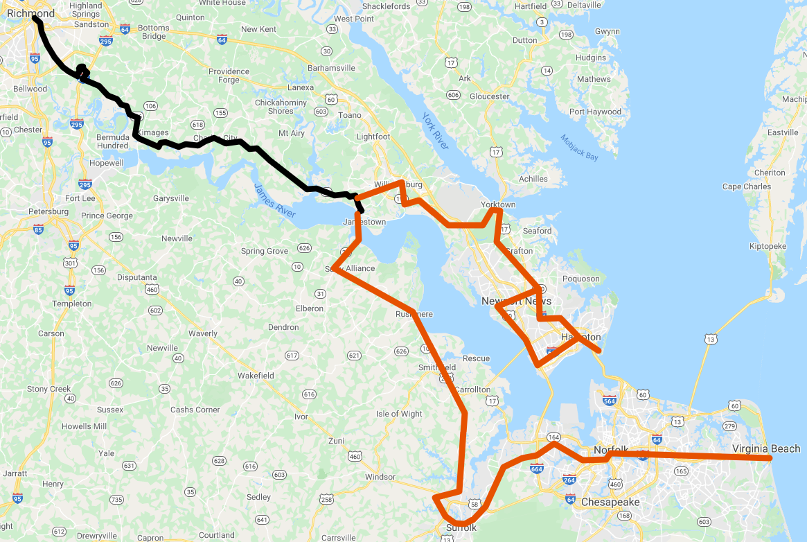 Proposed Trails Extending the Virginia Capital Trail map