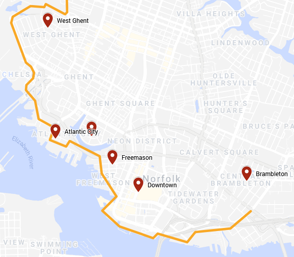 Neighborhoods along the ERT’s southern segment map