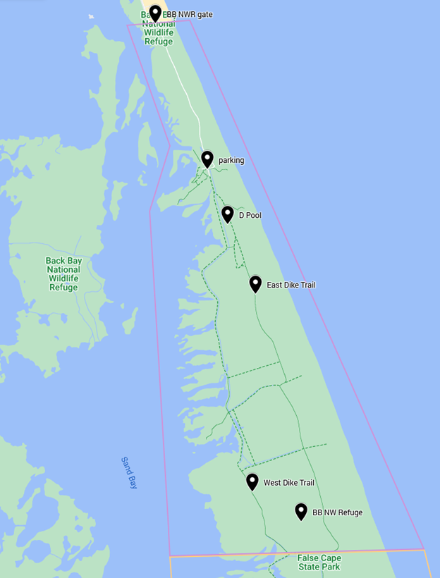 Back Bay National Wildlife Refuge (barrier peninsula portion) Map
